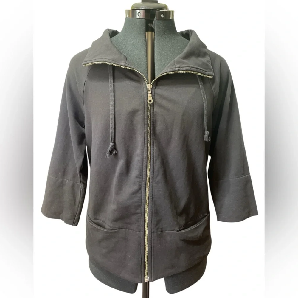 Ann Taylor Black Full Zip Lightweight Jacket 3/4 Length Sleeves Pockets‎ Size M